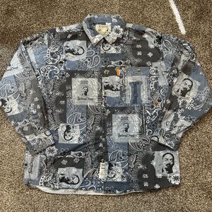 Snoop Dogg Clothing Company Button Down Mens XL Blue Paisley Patchwork Graphic